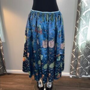 Vintage Satin Brocade Gathered Waistline Bohemian Festival Midi Skirt